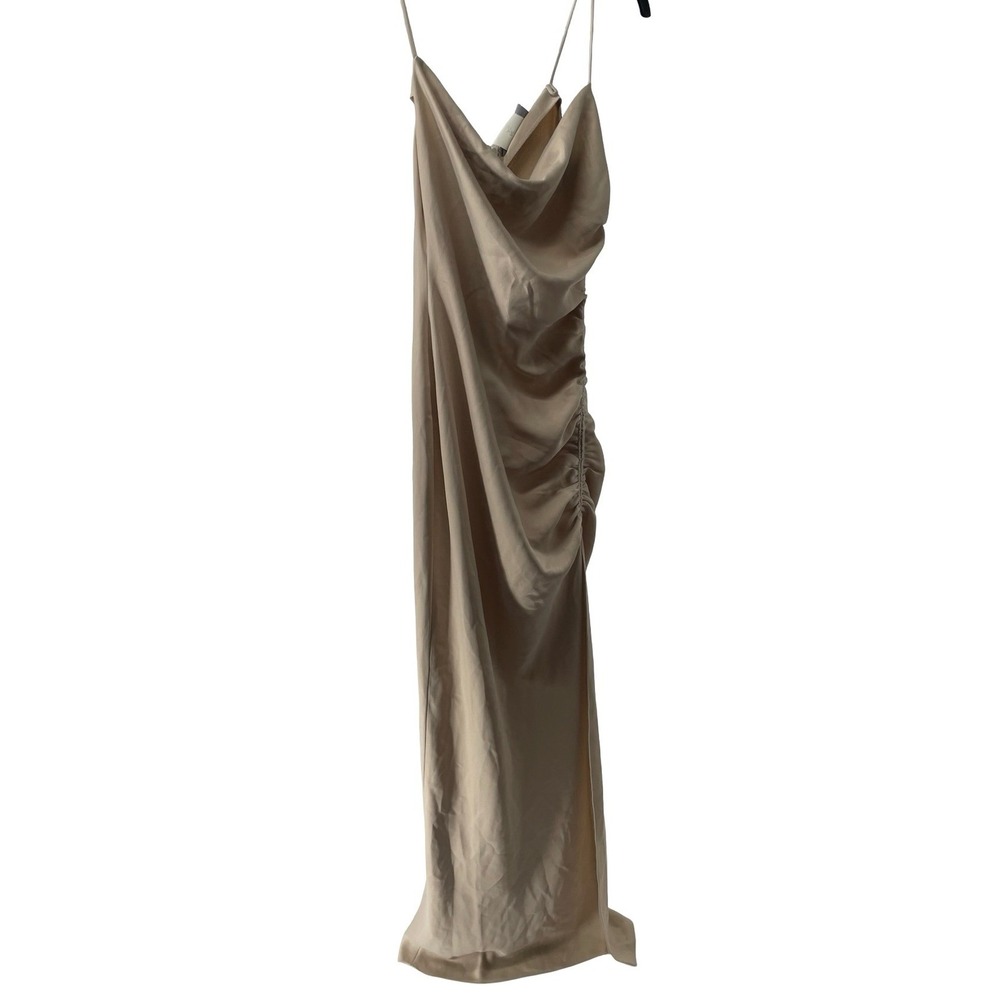 BHLDN Women's Dress Maxi Cowl Neck Ruched Champagne Satin Size 6